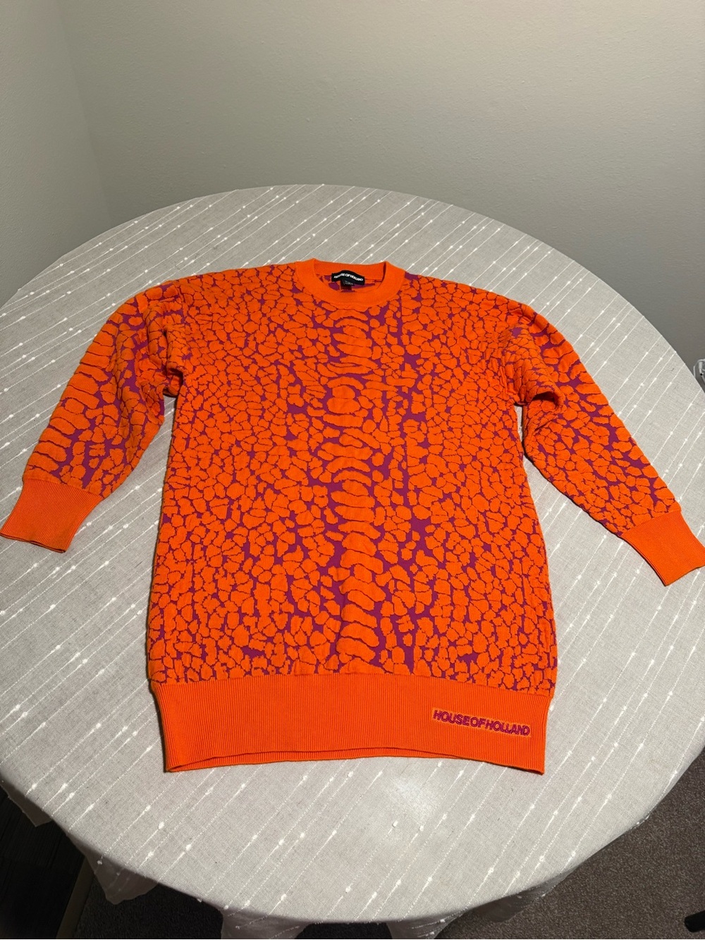 House of Holland Orange and Purple Abstract Crewneck Sweater